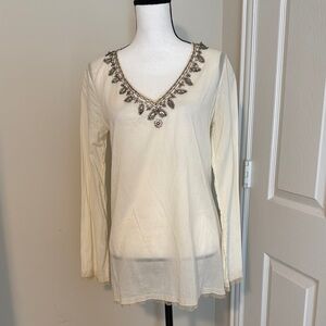 Elie Tahari Cream Embellished Blouse